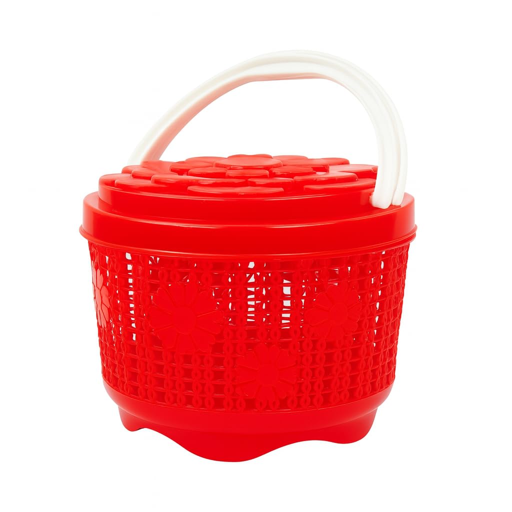 Decorative Plastic Storage Basket with Lid & Handle – Multi-Purpose Organizer for Home, Kitchen, Bathroom & Kids – Red-picture-20