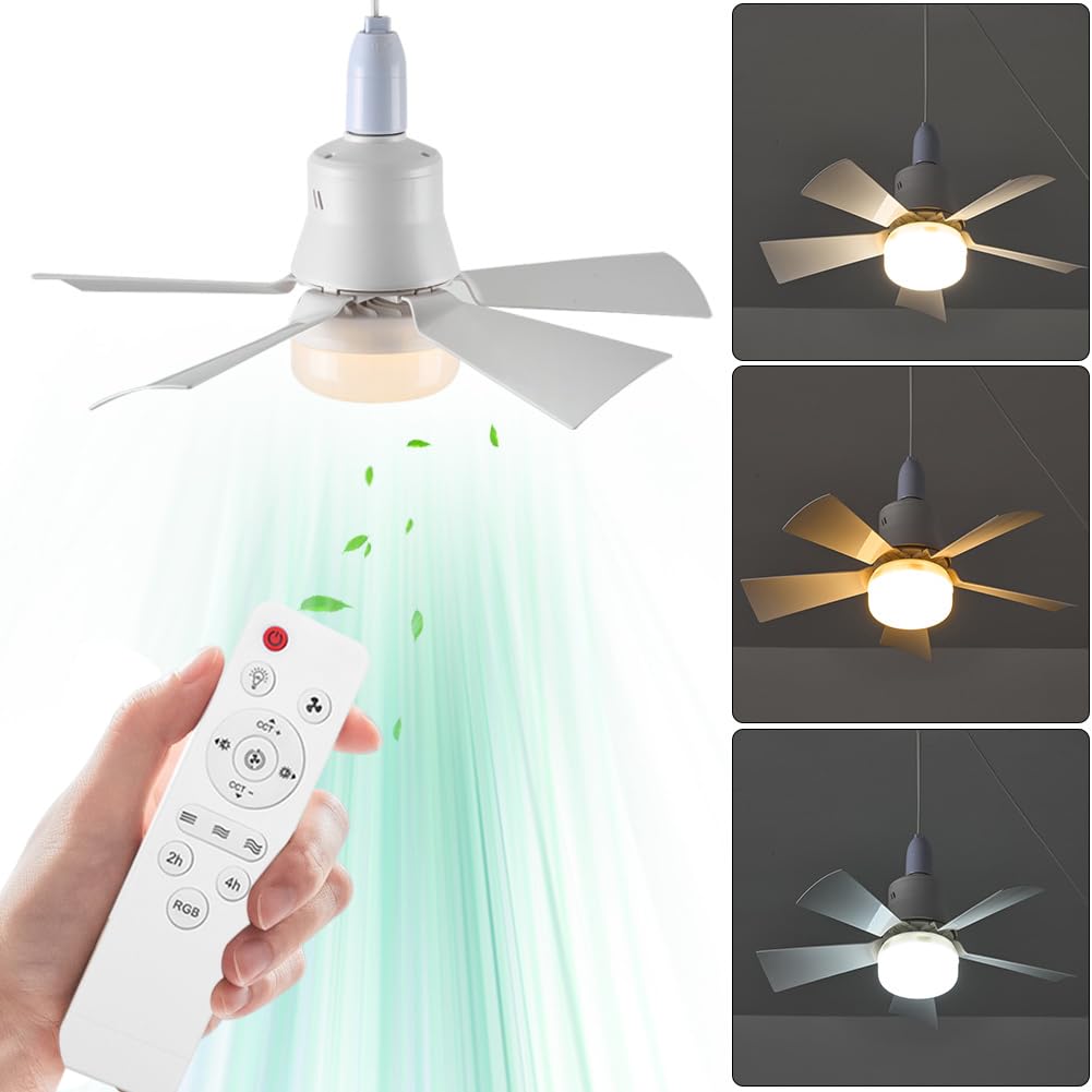 Fiorky LED Ceiling Fans with Light Remote Control 3 Speeds Screw Ceiling Fans with Light Dimmable Timing E26/E27 Socket Ceiling Fan with Light for Closet Dressing Room Kitchen