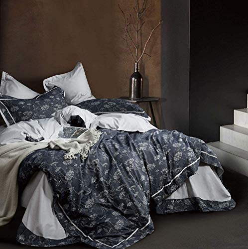 Eikei Wildflower Yarn Dyed Soft Washed Cotton Jacquard Bedding Modern Farmhouse Duvet Quilt Cover Set Reversible Woven Minimalist Branches Floral Nature Design (King, Wildflower)