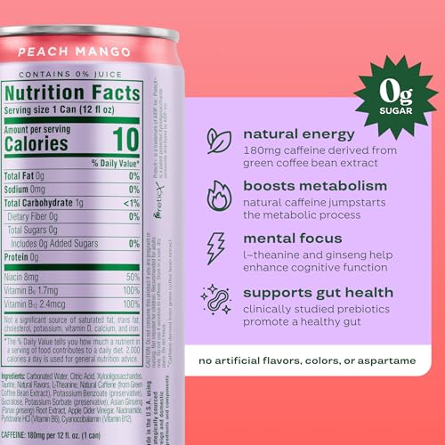 Image of Bloom Nutrition Sparkling Energy Drink - Natural Caffeine, Zero Sugar, 180mg Caffeine - Antioxidant-Rich w /Green Coffee Bean, Green Tea Extract, Prebiotics - 12oz 12 pk