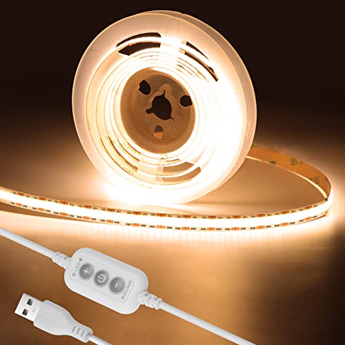 Image of USB COB LED Strip Lights 4.92ft /1.5m,5V 480LEDs 1200lm Dimmable COB LED Light Strip 3000K Warm White CRI90 USB TV Backlight,Flexible Under Cabinet Tape Light for Bedroom,Kitchen,Home DIY Lighting
