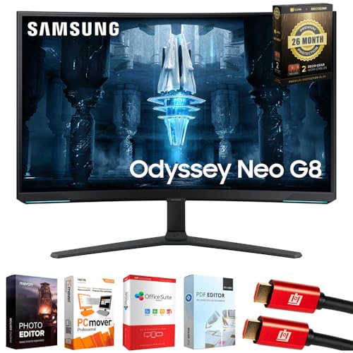 Image of Samsung 32 inch Odyssey Neo G8 4K UHD 240Hz, Curved Gaming Monitor Bundle with Tech Smart USA Elite Suite 18, 2X 4K HDMI Cable & Deco Gear CPS Exclusive 26 Month Protection Pack (BEACH-CPS-26M1000)