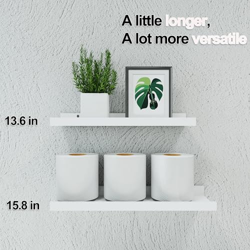 Image of White Floating Shelves for Wall Decor, 14 in Shelf with Lip Set of 2