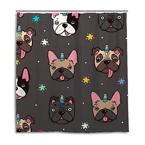 Rideau de douche carlin bouledogue licorne 60x72cm lavable
