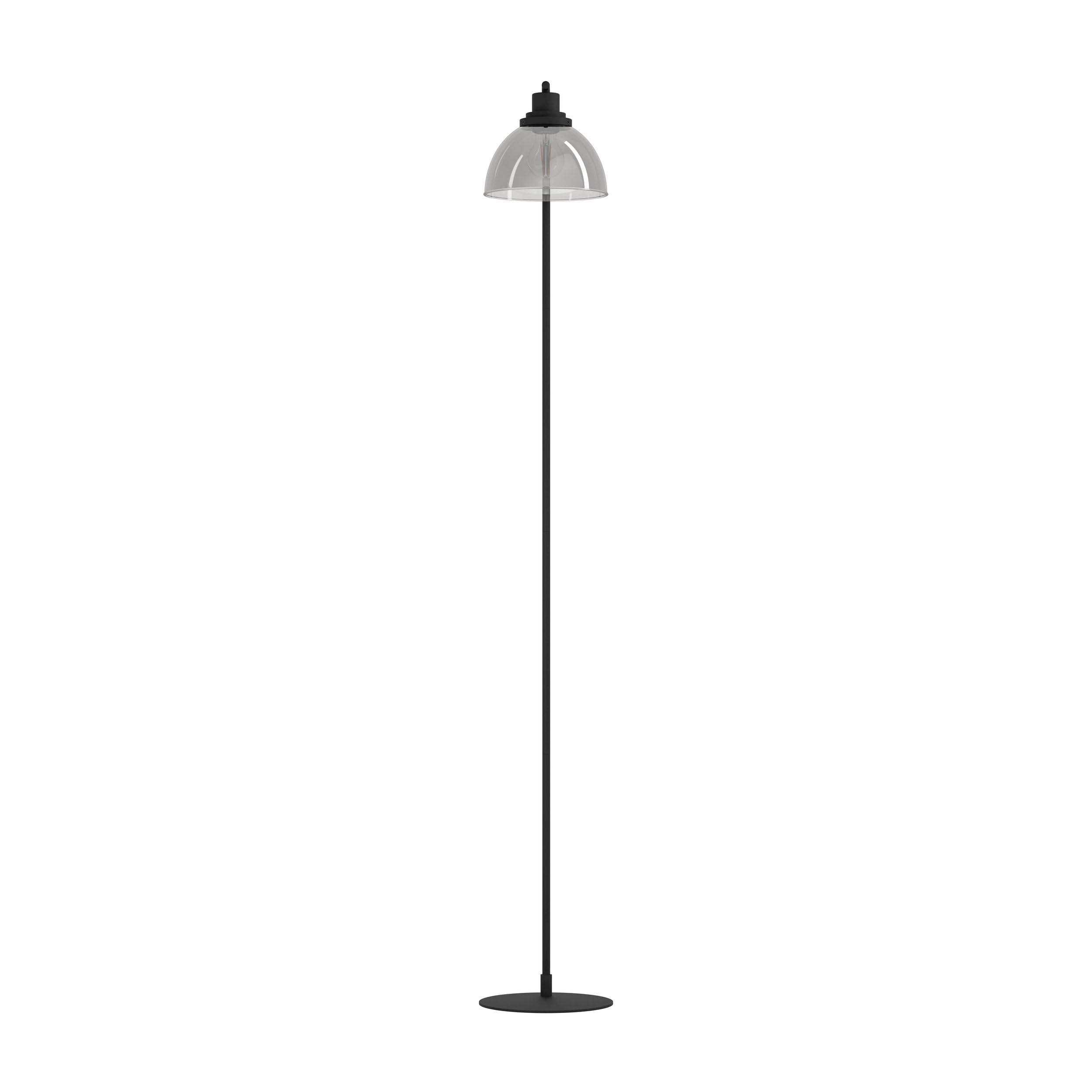 EGLO lampa podłogowa Beleser, elegancka lampka z metalu w kolorze czarnym i z przydymionego szkła w kolorze czarno-transparentnym, oświetlenie do salonu z włącznikiem nożnym, E27