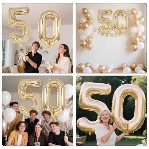 Image of Champagne Gold Large Number 50 Balloon, 40 Inch Light Gold Foil Helium Number Balloons, Giant Mylar Number 50 Balloons for 50 Years Old Birthday Party Anniversary Decorations (Champagne Gold 50)