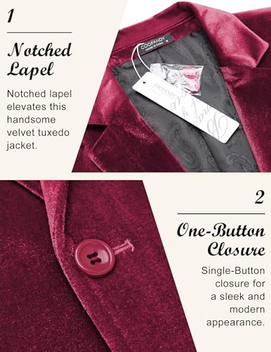 Image of COOFANDY Men's Velvet Blazer Notched Lapel Velour Suit Jacket One Button Tuxedo Jackets for Wedding Prom Party Dinner
