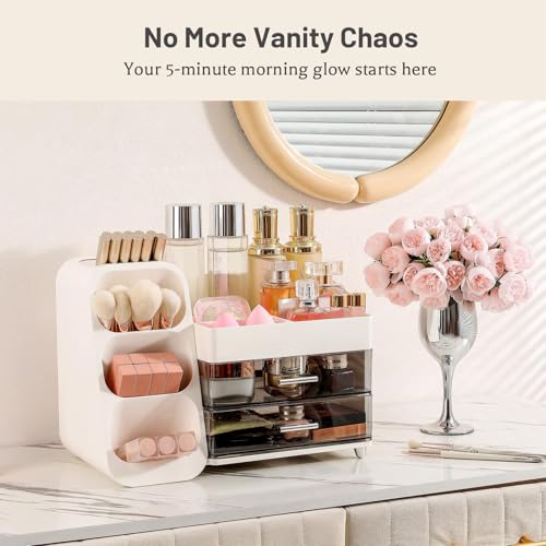 Aveniee Makeup Organizer with Drawers for Vanity, Big Cosmetic Display Case with Makeup Brush Holder, Bathroom Coutertop Organizers and Storage for Skincare Beauty Essentials (White) by Aveniee - Image 3