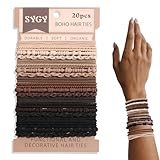 20 PCS Boho Hair Ties, Bracelets Hair Ties for Thick or Thin Hair, 4 Styles Boho Ties for Ponytail Holders, 2.36’’ Hair Ties No-Damage, Chirstmas Gifts, Brown