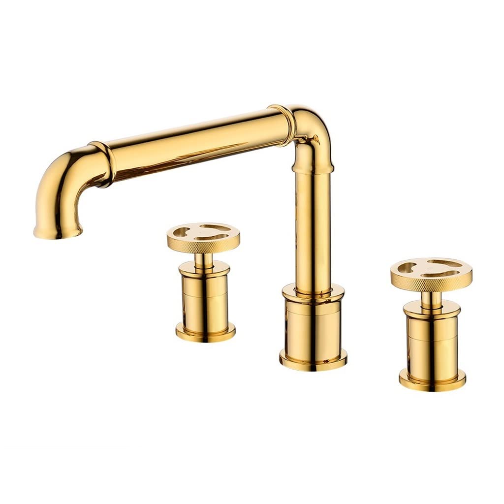 Miscelatore per lavabo in Stile Industriale Nero Opaco con Doppia Maniglia per Bagno e Cucina, Design retrò, 3 Fori, Rubinetto per Acqua Calda e Fredda.