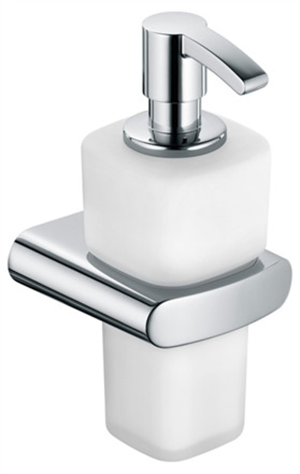 KEUCO Schaumseifenspender mit Halter und Pumpe, Metall verchromt, Seifenspender für Bad und Gäste-WC, Wandmontage, Elegance