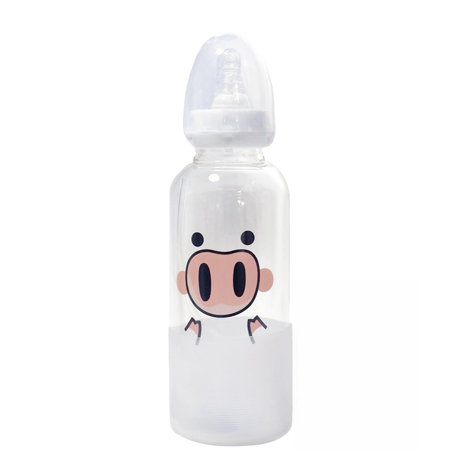 Babyflasche für Erwachsene Glas flasche Schutzkappe niedliches Gedruckt Fütterung BPA-frei sauger Silikon 400ml im Set Strohhalmbecher Straw-Piggy Snot