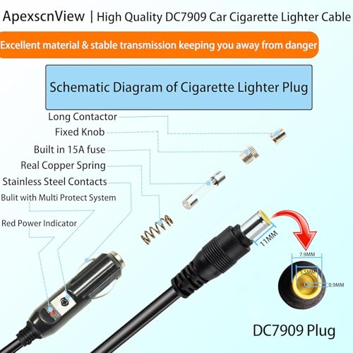 Image of 16.4 FT Car Charger Cable, 12V /24V DC7909 Car Cigarette Lighter Cable Compatible with BLUETTI /ExpertPower /Westinghouse Portable Power Station,16AWG 8mm DC Power Cord with 15A Fuse (16.4FT, DC7909)