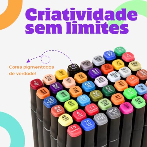 Conjunto de Canetas Marcador Permanente Canetinhas Colorir Touch com Ponta Dupla para Colorir Desenh