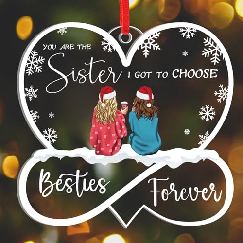 Best Friend Christmas Ornament, Besties Christmas Ornaments for Female, Friendship Christmas Ornament, Besties Friendship Gifts for Women Friends (Acrylic Sister Christmas Ornament)