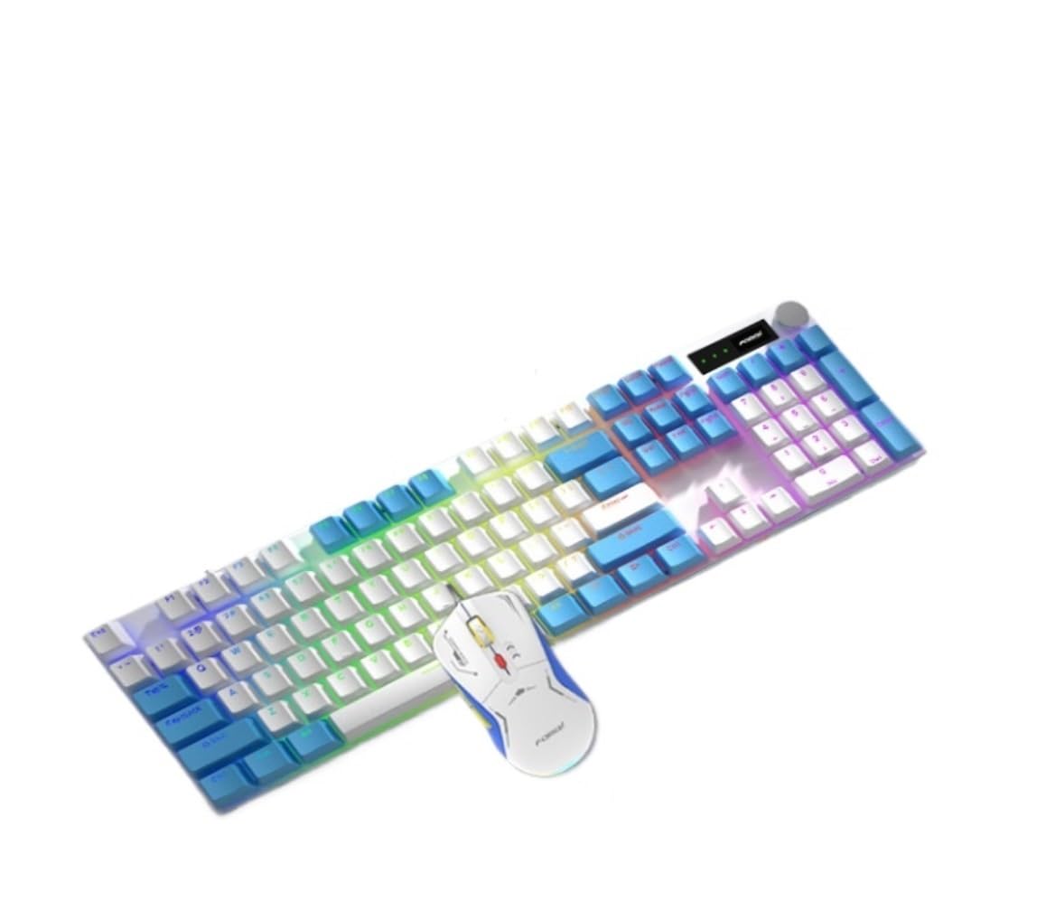Combo Teclado y Ratón Inalámbrico Combinación De Teclado Y Mouse Mecánicos For Juegos For Entretenimiento En El Hogar PC/Laptops/Ordenador(Blue)