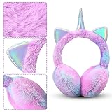 Rumyve Women's Cute Unicorn Earmuffs - Winter Plush Ear Warmers for Women and Girls(Purple)