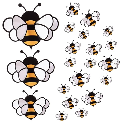 FOBSME 60 Pcs 3D Bee Stickers 3 Sizes Tiny Ornaments for Honey Bee Party Wall Decal Decorations Yellow Honey Bees Clings for Home Classroom Office Fridge Window Decor Spring Summer Party Supplies