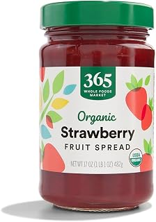 365 Whole Foods Market Organic Strawberry Fruit Spread, 17oz Jar - USDA Organic, Non-GMO Jam for Toast & Baking