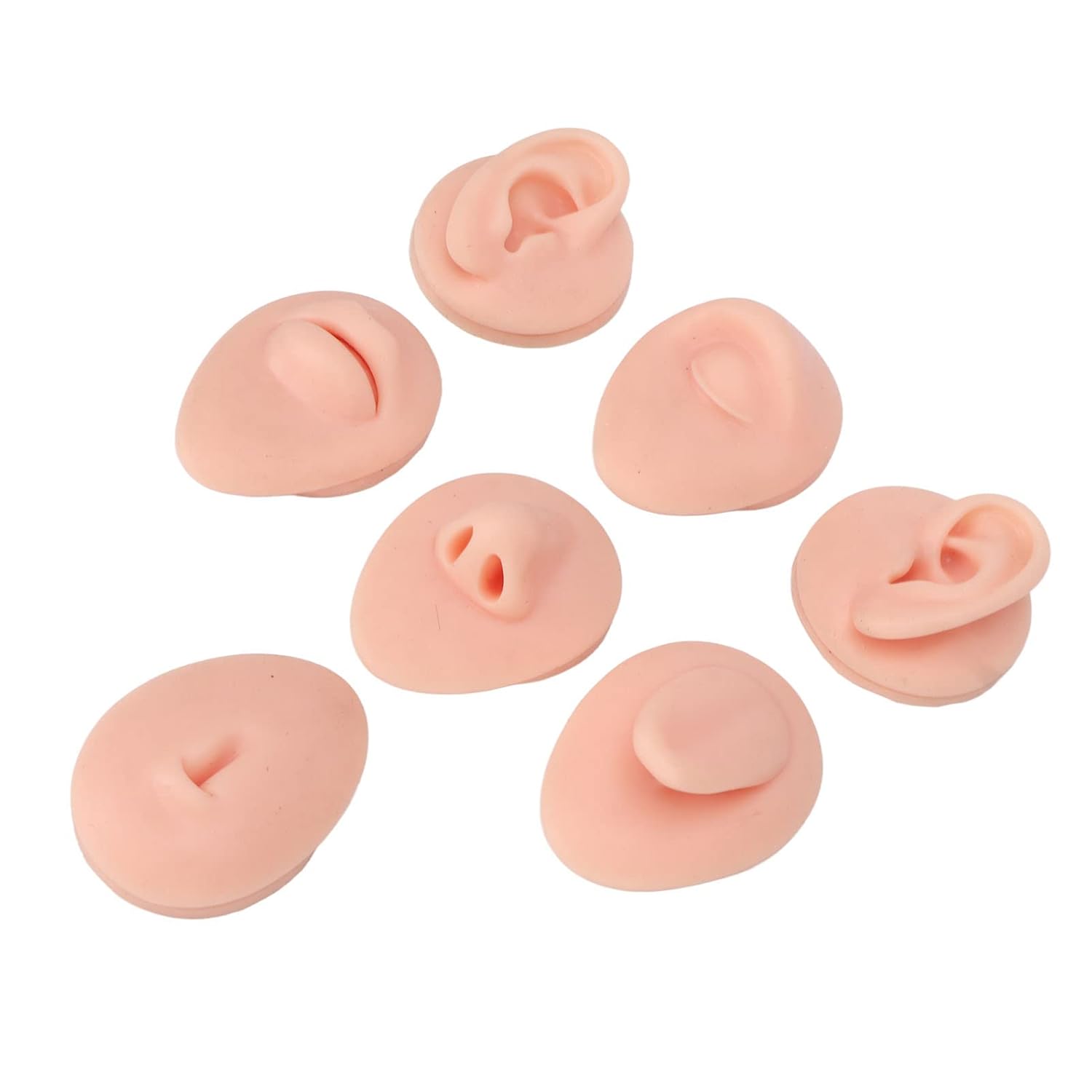 Body Piercing Practice Model,Simulation Silicone Ear Eye Nose Mouth Tongue and Belly Button Model for Novice Piercer,Ear Eye Nose Mouth Tongue Model (Light Skin Color)