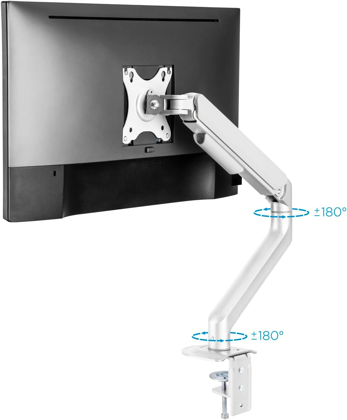 Tooq DB4032TNR-W - Swivel and Tilt Table Stand for 17"-32" Screens, Single Arm, Adjustable and Adjustable with Spring-Assisted Mechanism, White