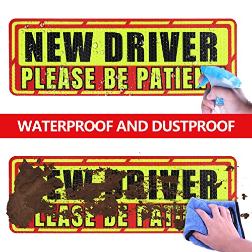 Image of SINGARO New Driver Magnet for Car, 3Pcs Magnetis Automobile Bumper Stickers, Car Exterior Accessories, New Driver Vehicle Safety Signs(Red Border)