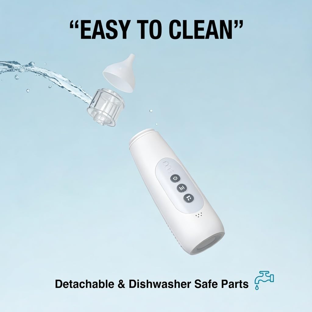 Baby Nasal Aspirator, Electric Nose Sucker with 5 Suction Levels, Music & Light, 2 Silicone Tips, USB-C Charge, White
