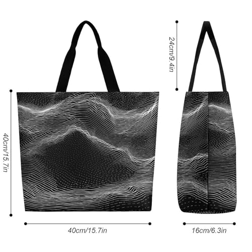 Women's Multi-Functional Shopping Bag，White Line Pattern Printing Messenger Bag Shoulder Bag for Travel, Work, Shopping & Parties with Inner Pocket, Grocery Bag Lightweight & Water-Resistant2