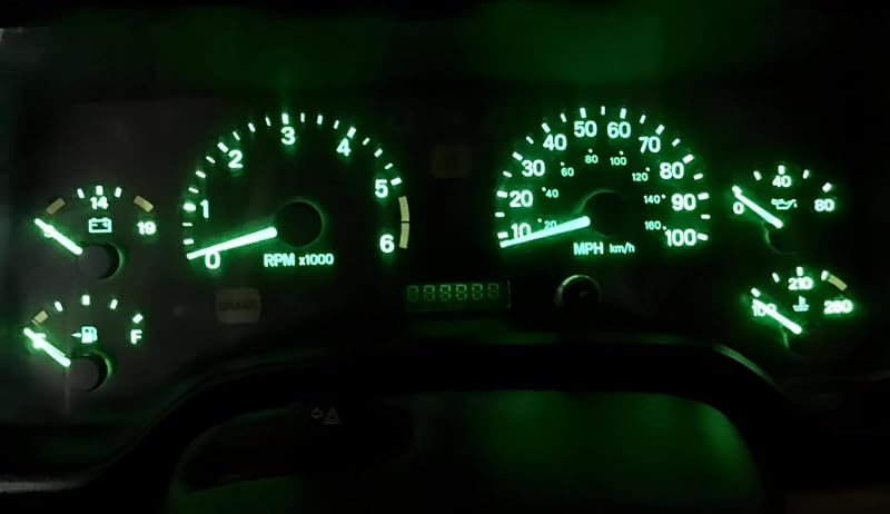 Kit de lâmpadas LED verdes para painel Jeep Wrangler TJ 2001–2006 ASACEXU com soquetes – 7 unidades