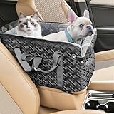 Center Console Dog Car Seat for Small Dogs Cats (Up to 15 lbs) - Washable, Foldable Pet Booster Seat with Safety Hooks, Adjustable Straps & Storage Pocket