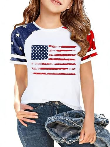 Image of Girls 4th of July Shirt Kids USA Shirts American Flag Tshirt Girls Boys Patriotic T Shirt Independence Day Tee Tops