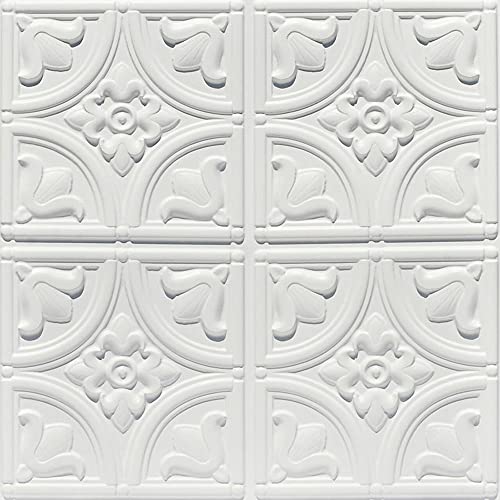 From Plain To Beautiful In Hours 148 Tiny Tulips Pvc 2' X 2' Glue-Up Ceiling Tile, Pack Of 50, White Matte, 50 Piece #TOP22