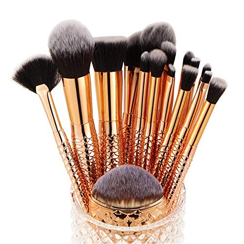 Professional Mermaid Makeup Brushes Kit 16 Pcs - Makeupstore Cosmetic Makeup Brushes Foundation Eyebrow Eyeliner Blush Cosmetic Concealer Brushes Beauty Tools Brush, Gold