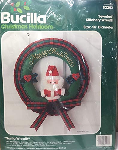 Bucilla Christmas Heirloom Santa Jeweled Felt Ribbon Stitchery Wreath 82203 #TOP20