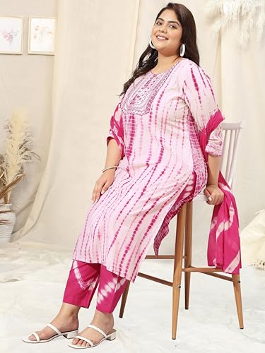 Image of MIRCHI FASHION Pure Cotton Plus Size Straight Kurta Set with Dupatta | 3 Piece Summer Ethnic Kurta Pant Set | Office Wear Salwar Suit for Women
