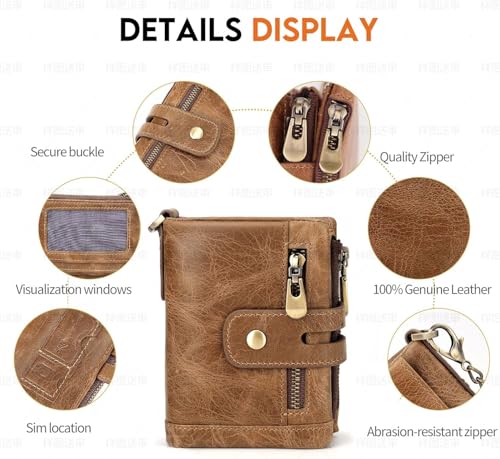 RFID Blocking Genuine Leather Wallet for Women and Men Vintage Small Purse with Chain and Clasp Closure Brown (Brown1)4
