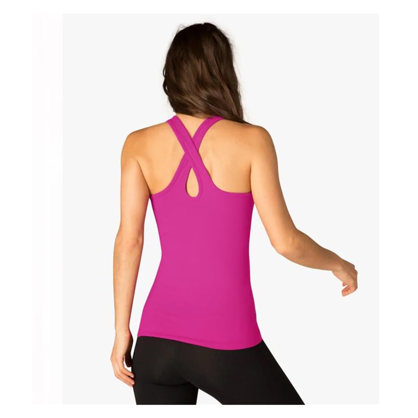 Gilet da yoga Camicia da palestra da donna Camicie sportive ad asciugatura rapida Top da palestra con incrocio sulla schiena Camicia fitness da donna Top sportivo senza maniche Camicia da yoga(B,M)