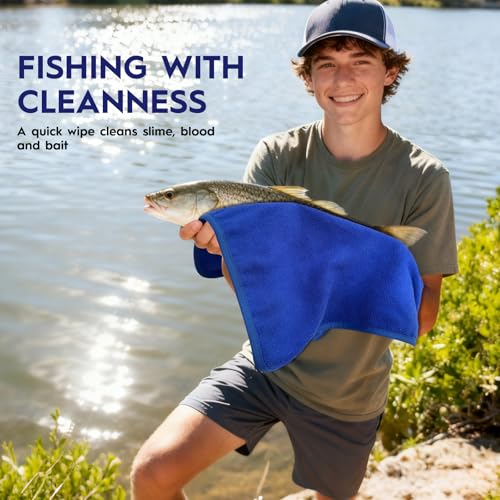 BasicGear Fishing Towel, 3 Pack, 16x16 in, Black/Gray/Blue, Microfiber - image 5