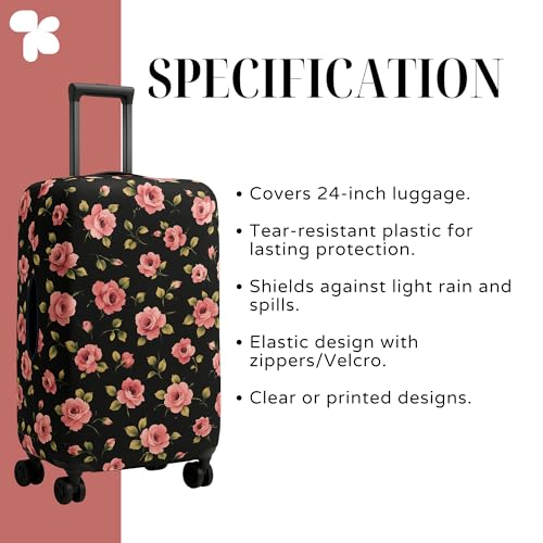 Image of AMPEREUS Trolley Bag Cover - Stretchless, Waterproof and Polyester Fabric with Flower Print Luggage Cover for Medium Size Suitcase Luggage Cover (24 Inch)