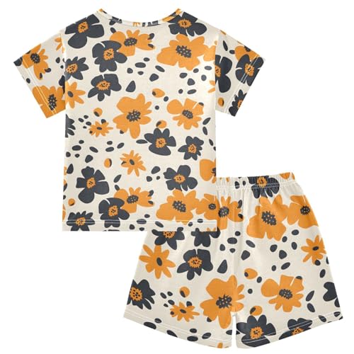 ALAZA Leopard Print Flower Cartoon Pajamas Short Sleeve 2 Piece Sleepwear Top and Bottom Pajama Set Unisex2