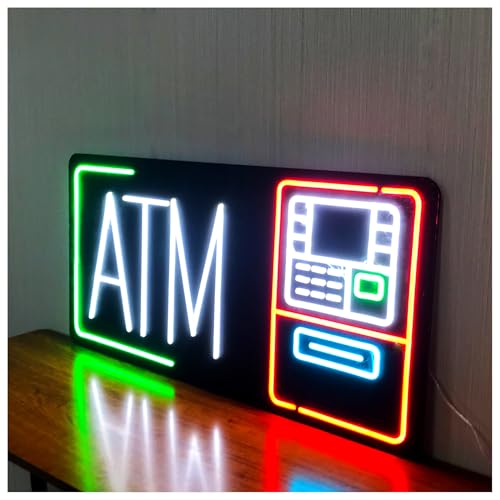 35x18 Extra Large LED ATM Sign for Bank Business Super Bright Unique Design Neon ATM Sign with Sturdy Chain High Visibility for Stores Retail Shop Window