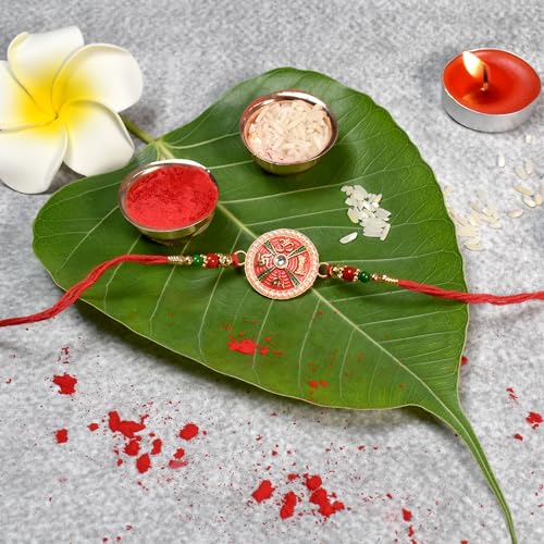 Image of DeoDap Multicolor Veera Design Rakhi Magic Gm) with Chocolate, Silver Pooja Coin, Tilak Set, Greeting Card - Rakhi Gift for Brother
