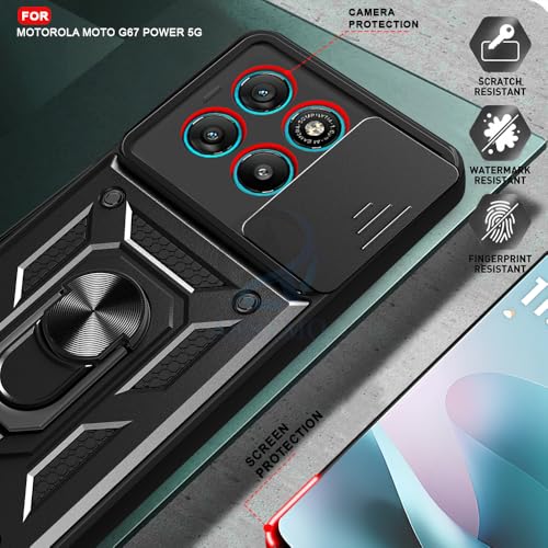 Image of AESTMO Tough Armor Moto G67 Power 5G / G57 Power 5G Bumper Back Case Cover | Ring Holder & Sliding Camera Shield Cover | 360 Degree Protection Back Case Cover (Black)