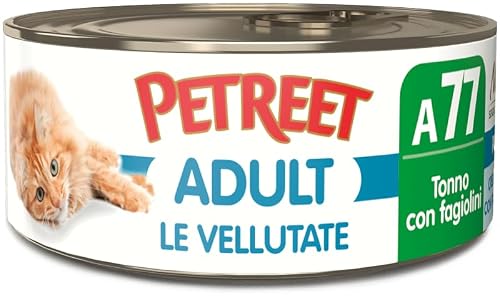 PETREET Vellutate Gusto Tonno con fagiolini - Per gatti adulti - Confezione da 24 Pezzi x 70 gr
