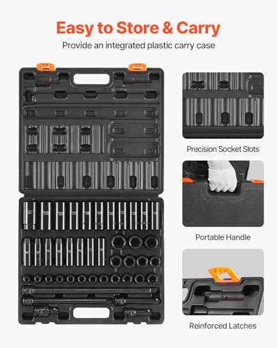 Image of VEVOR Impact Socket Set, 1 /2 Inches 43 Piece Impact Sockets, 1 /2 Inches Drive Socket Set, High-torque Standard Socket Assortmen with 4 Extension Bars, 6-Point Sockets Metric 9-30mm (Standard /Deep)
