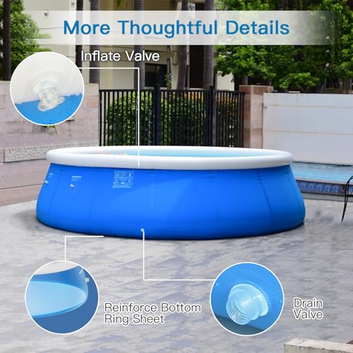 Sunrio 8ft x 24in Round Inflatable Above Ground Swimming Pool Fast Easy to Set Up Blow Up Pool for Summer Outdoor Garden Backyard Childen Adults - Thumbnail 4