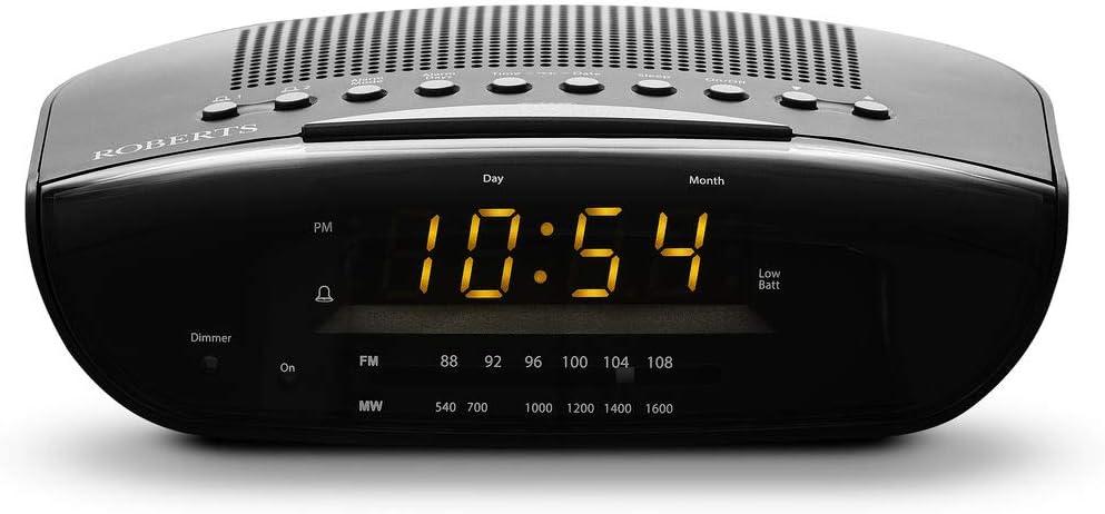 Roberts Radio CR9971 Chronologic Vi Dual Alarm Clock Radio with Instant Time Set, Amber Display - Black