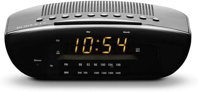 Roberts Radio CR9971 Chronologic Vi Dual Alarm Clock Radio with Instant Time Set, Amber Display - Black