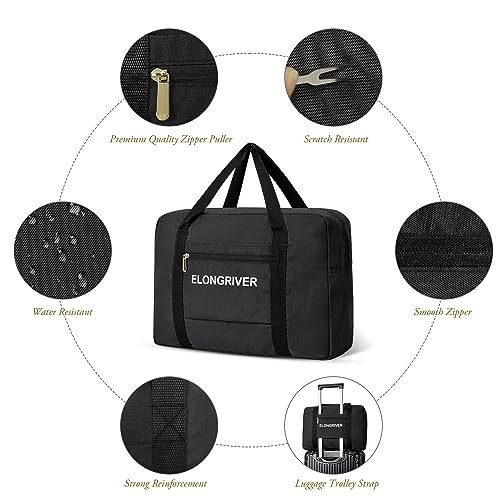 Travel Duffel Bag Foldable Weekender Overnight Bag for Men Women Lightweight Carry on Tote Bag For Spirit Airlines Black