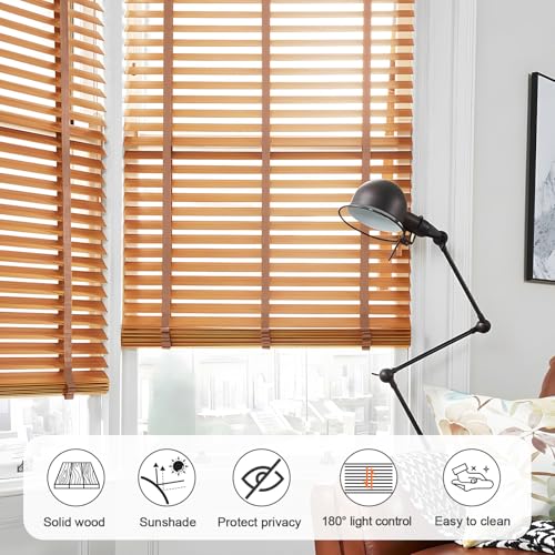 2" Slats Wood Blinds for Indoor Windows, Custom Wood Window Blinds, Wooden Venetian Horizontal Blinds & Shades for Indoor Windows, Office, Living Room, Bedroom